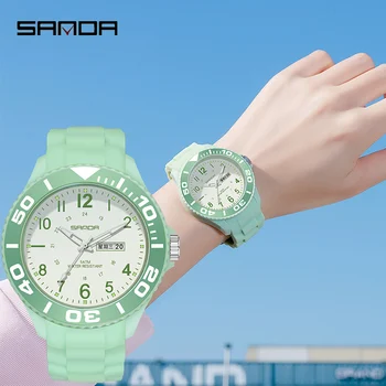 SANDA Femei pe Încheietura mîinii ceas de Lux de Brand de Moda Cuarț Ceas de Barbati Curea din Silicon Casual Digital Mare Cuarț Ceasuri Pentru Femei Fete