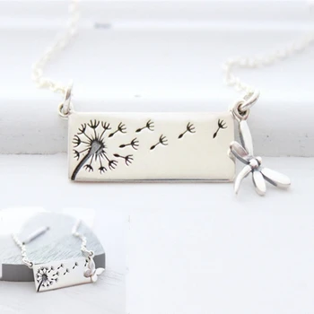 2021 Argintiu Papadie Farmecul Colier cu Libelula Fluture Pandantiv Bijuterii din Argint de Epocă Dungă Valentine Cadou de Aniversare