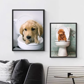 Animale Câinele Agățat De Perete Imagine Toaletă Decorativ De Panza Pictura Camera De Zi De Decorare Poster Neînrămate