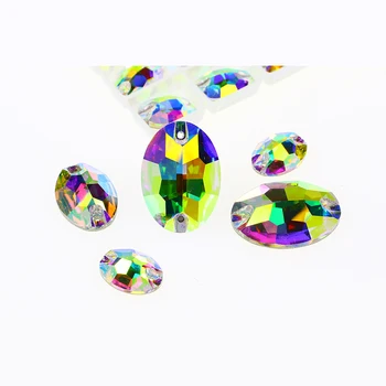 Oval Diamant AB Cusut Stras Flatback Coase pe Cristal și Pietre Sclipici Pietre Aplicatiile Pentru Haine Germent Rochie de Mireasa