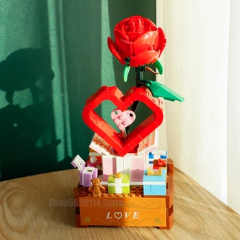 Creatorul A Crescut Buchet De Flori Cu Cutie De Muzică Romantică Blocuri Caramizi Jucării Pentru Mama De Ziua Îndrăgostiților Prietena Cadou