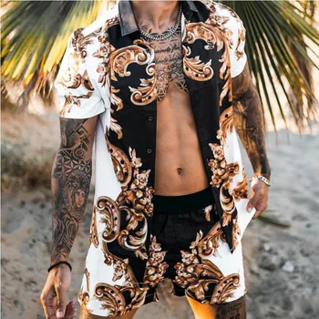 Imprimarea Naționale Stil Hawaiian Mens Cu Maneci Scurte Set Casual De Vara Tricou Florale Plaja, Un Costum 2021 Noua Moda Pentru Bărbați Seturi