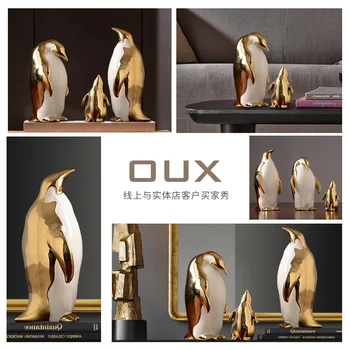 Stil European Pinguin de Aur Decorare Cadou de Familie TV Cabinet de Creație Ceramică Artizanat Acasă Decorare Accesorii Moderne