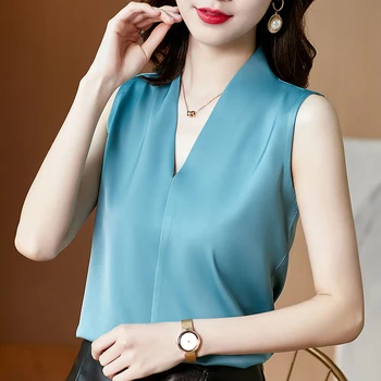 Vara Silk Tank Top Femei de Moda coreeană Satin Birou Doamnă Rezervor de Top Solid în Vrac Negru de Îmbrăcăminte pentru Femei