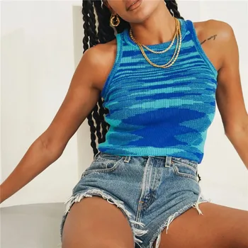 Noi Doamnelor De Epocă Fără Mâneci Tricot Crop Top Pentru Femei Bază Tricou Albastru Verde O De Gât Casual Sexy Femei De Vara Topuri Rezervor Vesta De Sex Feminin