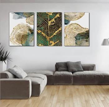 Nordic Negru Inel de Aur Rezumat Panza Pictura Arta de Perete Poster pentru Sufragerie, Dormitor, Camera de zi Acasă Decorare Imagine