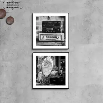 Retro Alb-Negru Foto, Arta de Perete Peisaj Imagini de Fonograf Ceas de Buzunar Postere si Printuri, Canvas Tablouri Decor Acasă
