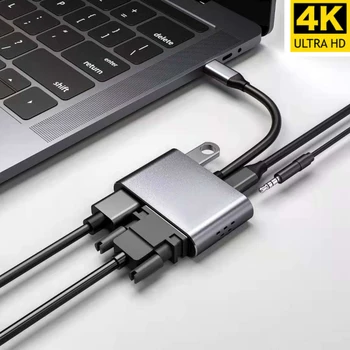 Typec La Hdmi Adaptor USB 3.0 Aluminiu Pentru Apple Macbook Adaptor 5 In 1 Usb de Tip C-c compatibil HDMI VGA PD Mac Converter 3.1