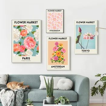 Nordic Fleur Plante De Artă Panza Pictura Amsterdam Paris Postere Si Printuri Stockholm Tokyo Poze De Perete Pentru Living Decorul Camerei