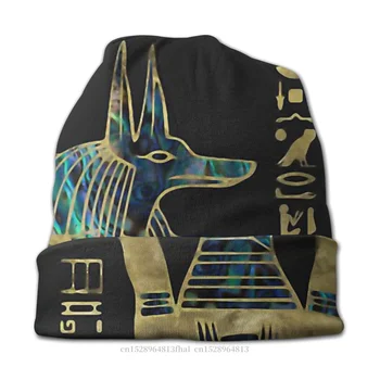 Mitologia Egipteană Chelioși Căciuli Capace Anubis Ornament Abalone Tricotat Pălărie De Iarnă Caldă Capota Pălării Bărbați Femei Hip Hop Cap De Schi