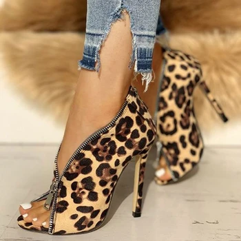 2021 Moda Femei Sandale de Vara cu Toc Sexy Peep-toe Gol Afară Roman Pantofi Gros cu Margele Tocuri inalte Femei Sandale leopard