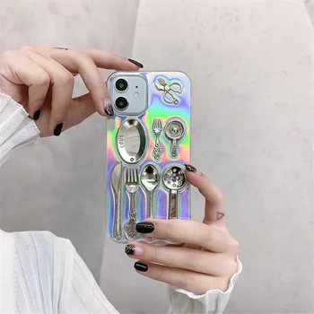 3D Stereoscopic tacamuri din Metal caz clar de Telefon Pentru iPhone 12 mini 11 Pro MAX X XS XR 7 8 plus SE 2020 Epoxidice Capac protecție
