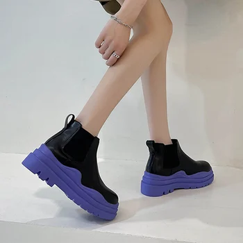 Femeile Chelsea Boot Glezna din Piele PU de Toamna Cizme Scurte Groase Platforma de Moda Pantofi pentru Femei Lady Slip On Casual 2021 Nou de sex Feminin