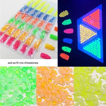 1400pcs Luminos de Cristal SS4-SS16 Amestecat Dimensiune Unghii Decoratiuni Stras Strass Fluorescență Nail Art Pietre DIy Accesorii
