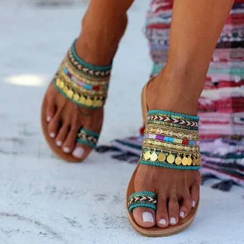 Femeile Artizanal Sandale Flip-flops grecesc Manual de Stil Boho Flip Flop Sandale Pantofi de Moda pentru Femei Papuci Sandalia #35