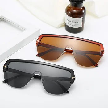 Moda Supradimensionat-O bucată de Ochelari de Soare Femei de Lux Jumătate Cadru Plat Gradient de Sus Oglindă Parasolar UV400 ochelari de Soare Barbati