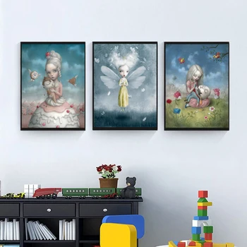Decor Acasă Nicoletta Ceccoli Panza De Imprimare Papusa De Fata Poster Pictura Modernă Lume De Basm Arta De Perete Birou Pește Modular Imagine