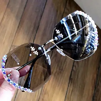 De lux Cristal Stras fără ramă de ochelari de Soare Femei 2021 Noi Supradimensionat Clar Ochelari de Soare Moda ochelari de Soare Protectie UV