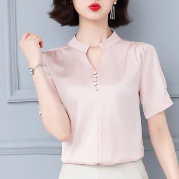 2021 Vara pentru Femei de Moda Topuri cu Maneci Scurte Casual Elegant Doamnelor Topuri Birou Doamnă Butonul V-neck Solid de Femei de Îmbrăcăminte, 5379