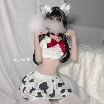 Anime Cosplay Costum de Vacă Albă Uniformă Școlară Fata Doamnelor Sleepwear Erotic Rochie pentru Femei Tesatura Moale Dantela fusta mini Tinuta