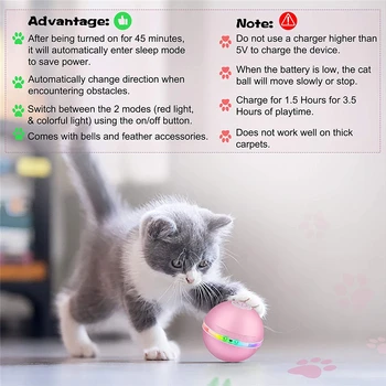 Mingi de jucărie pentru Pisici, Pisica Interactiva Minge Chase Jucărie cu LED-uri de Lumină Catnip Pisoi Amuzant Chaser cu Role Auto Rotativ animal de Companie Inteligent Mingea