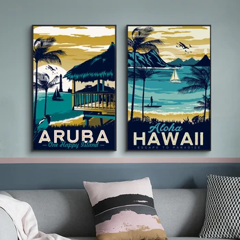 Modern Abstract Peisaj Postere si Printuri de Perete Decorative Panza Costa Rica, Cuba, Hawaii Imagine pentru Camera de zi Decor Acasă