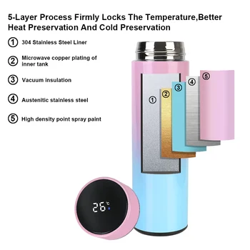 500ML Digital cu Led de Afișare a Temperaturii Sticla de Apa Portabil din Oțel Inoxidabil Inteligente de Izolare Ceașcă de Cafea Halbă de Călătorie în aer liber
