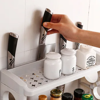 Multifunctional dublu-strat de condimente raft de plastic de uz casnic condiment finisare rack raft cu cuțite de bucătărie provizii de stocare