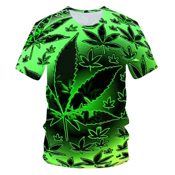 2021 Barbati Casual T-shirt Naturale Iarba Rece Frunze Proaspete de Verde Craniu 3D Tricou Barbati Moda Hip Hop Crew Neck T-shirt