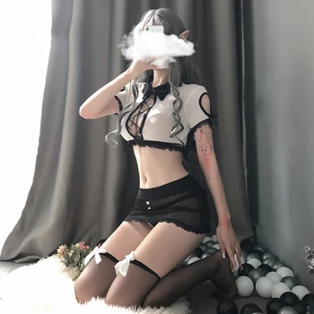 SEXY MIAU femeii Dantela Sexy Printesa Cosplay Lenjerie Erotica Gol Afară de Perspectiva de Fată Fusta Mini Arc-Nod Ciorapi Costum
