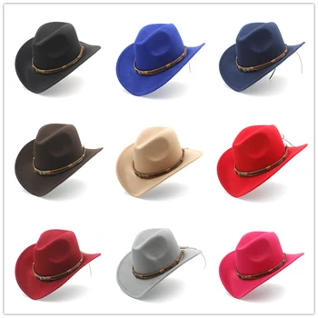 Femei de moda pentru Bărbați de Lână Gol Vest Pălărie de Cowboy Cu Zeul-Soare Centura Fermiera Jazz Toca Sombrero Nașul Capac de Dimensiune 56-58CM