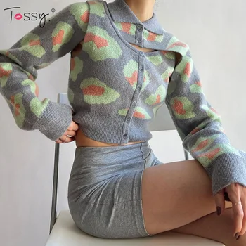 Tossy Y2k Pulover Jumper Pentru Femei Toamna Knit Top de Cultură Tie Dye Tipărite Kawaii Cardigan Topuri 90 coreeană de Moda Pulover Uza