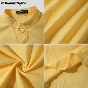 Culoare solidă pentru Bărbați Tricou Bumbac Stand de Guler Maneca 3/4 Butonul de Streetwear Topuri Casual 2021 Camisa Masculina Harajuku S-3XL INCERUN
