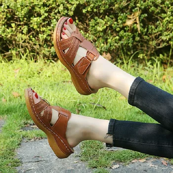De Vară 2020 Femei Sandale Pană Premium Ortopedice, pantofi Sandale Vintage Anti-alunecare Casual din Piele de sex Feminin Platforma Pantofi Retro