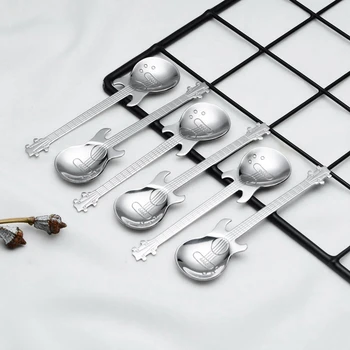 Fierbinte YO-Chitara Linguri de Cafea 6-Pack Creative Drăguț Linguri din Oțel Inoxidabil Lingurite Lingură în Formă de Chitară(Argint)