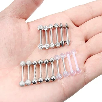 2 buc Oțel Inoxidabil Clar CZ Biberon Inel de Limba Bara Dreaptă Inele Bare de Fixare Body Piercing Bijuterii pentru Femei, Bărbați