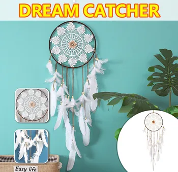 Dream Catcher Pene Decor Retro Țesut Fata cu Inima Dormitor Ornamente Cer Decor Masina Pandantive Creative Perla Vânt Chime c50