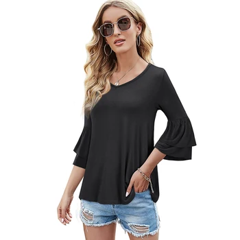 Frumos-pentru Totdeauna 2021New Vara Femei Solide de Culoare de Moda Flare Sleeve T-Shirt Casual Supradimensionate Teuri Topuri btyT056