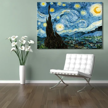 Van Gogh, Noapte Înstelată Panza Pictura Celebra Poster Și Printuri Quadros Arta De Perete De Imagine Pentru Camera De Zi Decor Acasă Cuadros