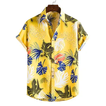 Moda de vara Mens Hawaiian Tricouri Maneca Scurta Butonul de nucă de Cocos Copac Print Casual Plaja Aloha Tricou Plus Dimensiune футболка мужская