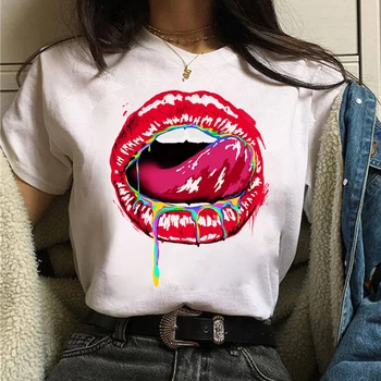 Femei Vara cu Maneci Scurte T-shirt de Moda Curcubeu Buze Imprimate L-am lins Deci e al Meu Tricou Alb Tricou Harajuku Topuri