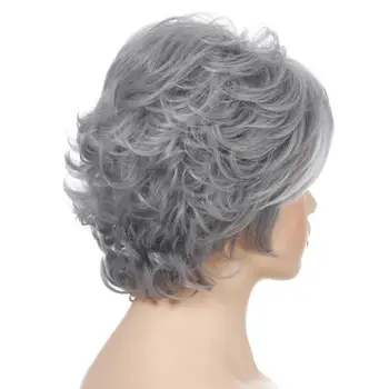 DAN BO de vârstă Mijlocie și vârstnici doamnelor peruca par cret scurt mama argint peruca albă rezistent la temperaturi ridicate peruca sintetica