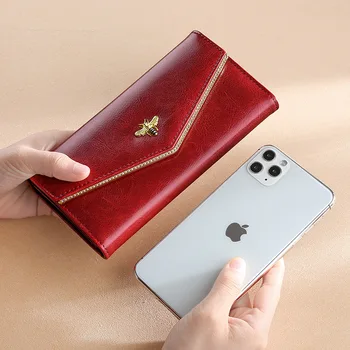 RFID ambreiaj portofel din piele doamnelor portofel lung din piele multi-funcție tri-fold de mare capacitate telefon mobil ambreiaj de sex feminin