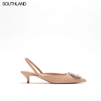 SOUTHLAND 2021 Primăvară sandale de cristal florale femei rochie pantofi low-toc subțire pentru femei pantofi
