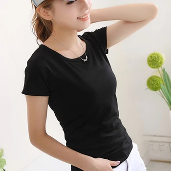 De Bază T-Shirt De Vară De Culoare Solidă Tricou Femei Maneci Scurte O-Gât Casual Slim Tricou Camiseta Feminina Alb Negru