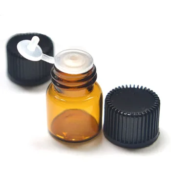 100buc 1ml Flacoane din Sticlă brună Mini-Ulei Esential de Sticla cu Orificiu Reductor și Capac Mici Mostre de Parfum Borcan