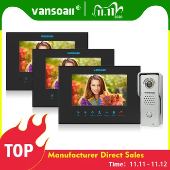 VANSOALL Usa Video Monitor 7 inch Cu 1200TVL Sonerie, Interfon Camera Sistem Suport pentru Card SD Video Interfon 3 Apartament