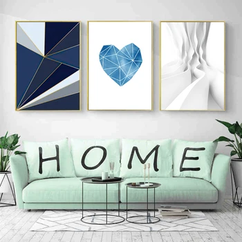 Albastru în formă de inimă formă geometrică arta retro imprimare poster simplu arta de perete moderne imagine nordic decor acasă tablou fara rama