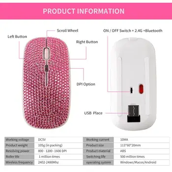 De lux 2.4 G Wireless Mouse Bluetooth VML-10 USB Reîncărcabilă RGB Lumini Colorate Silent Mouse Diamant Strălucitor de Moda Office Mouse-ul