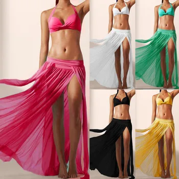 2020 Femei Costume De Baie De Acoperire-Up Pur Plaja Mini Wrap Fusta Sarong Pareo Mult Fusta Maxi Side Split Solidă Fusta Sifon Transparent